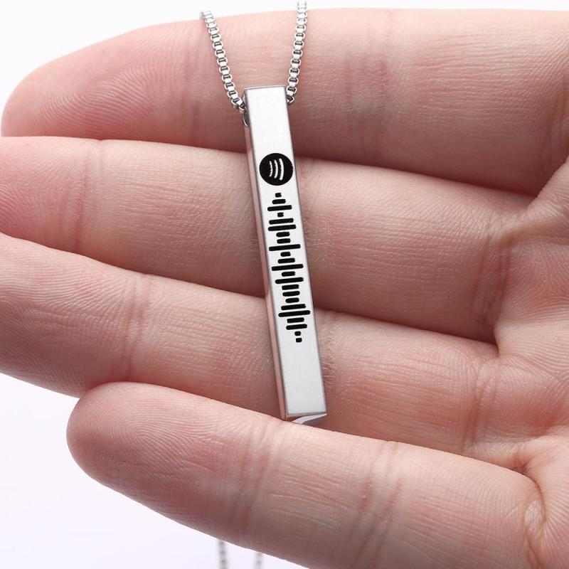 Scannable Spotify Code Necklace 3D Engraved Vertical Bar Necklace Gifts for Her 1