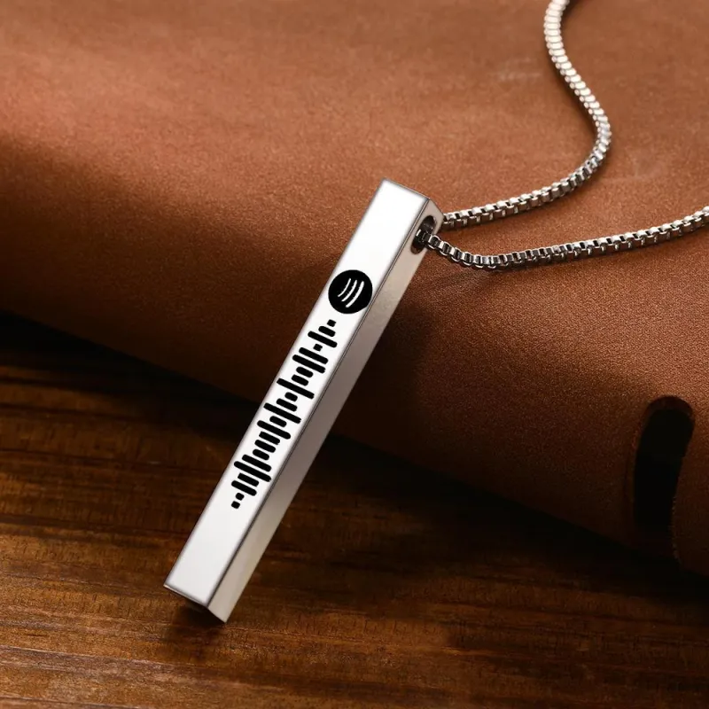 Scannable Spotify Code Necklace 3D Engraved Vertical Bar Necklace Gifts for Her 2