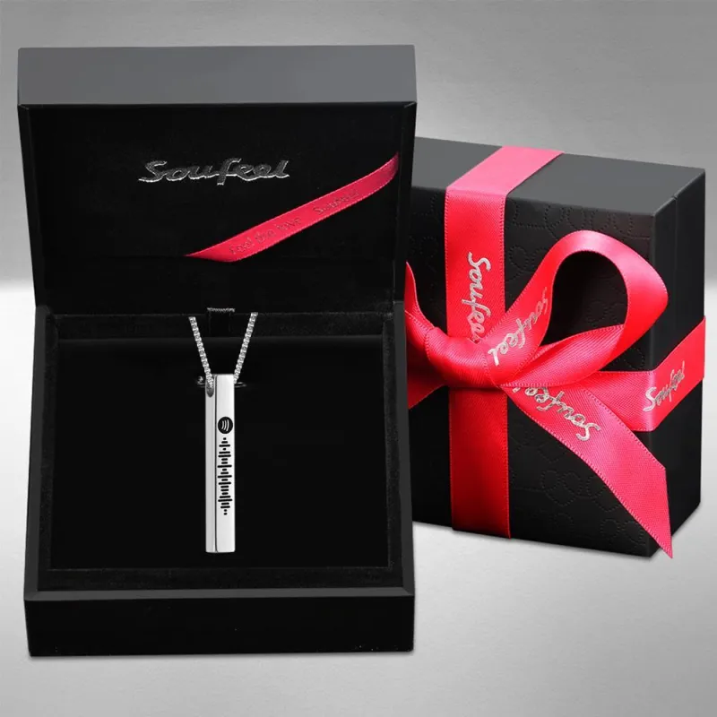 Scannable Spotify Code Necklace 3D Engraved Vertical Bar Necklace Gifts for Her 4