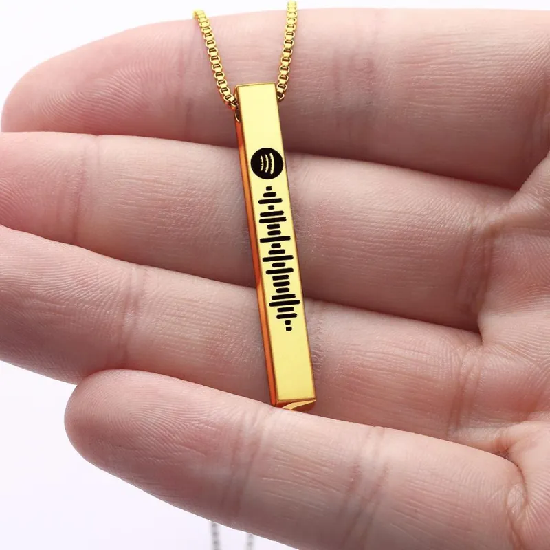 Scannable Spotify Code Necklace 3D Engraved Vertical Bar Necklace Memorial Gifts for Her Golden Color 1