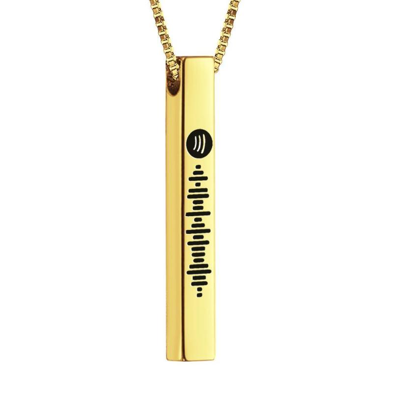 Scannable Spotify Code Necklace 3D Engraved Vertical Bar Necklace Memorial Gifts for Her Golden Color