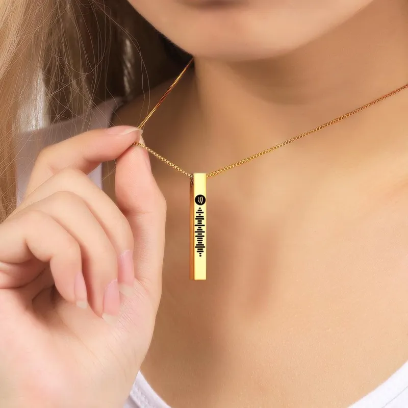 Scannable Spotify Code Necklace 3D Engraved Vertical Bar Necklace Memorial Gifts for Her Golden Color 3