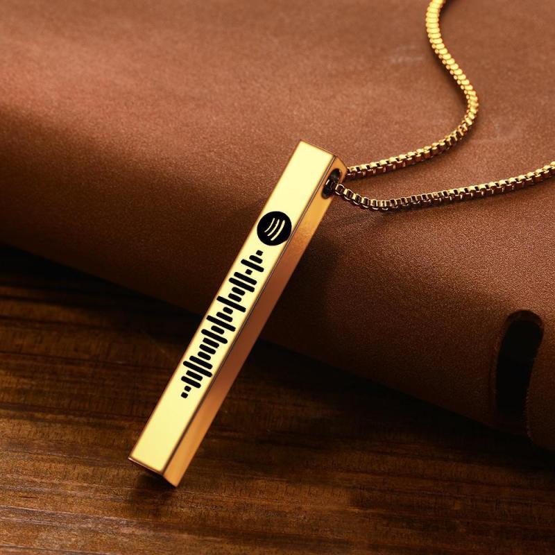 Scannable Spotify Code Necklace 3D Engraved Vertical Bar Necklace Memorial Gifts for Her Golden Color 2