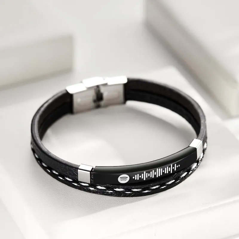 Scannable Spotify Men's Bracelet Custom Music Bracelet Leather Gifts Gift For Him On Valentine's Day 2