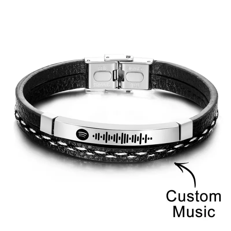 Scannable Spotify Men's Bracelet Custom Music Bracelet Leather Gifts Gift For Him On Valentine's Day 1