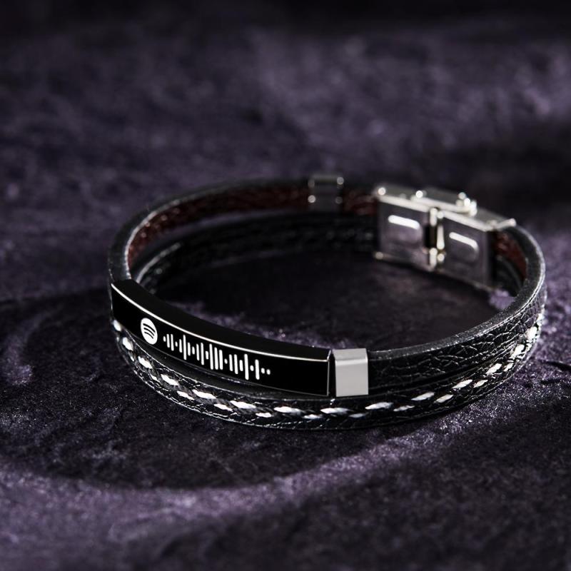 Scannable Spotify Men's Bracelet Custom Music Bracelet Leather Gifts Gift For Him On Valentine's Day 3