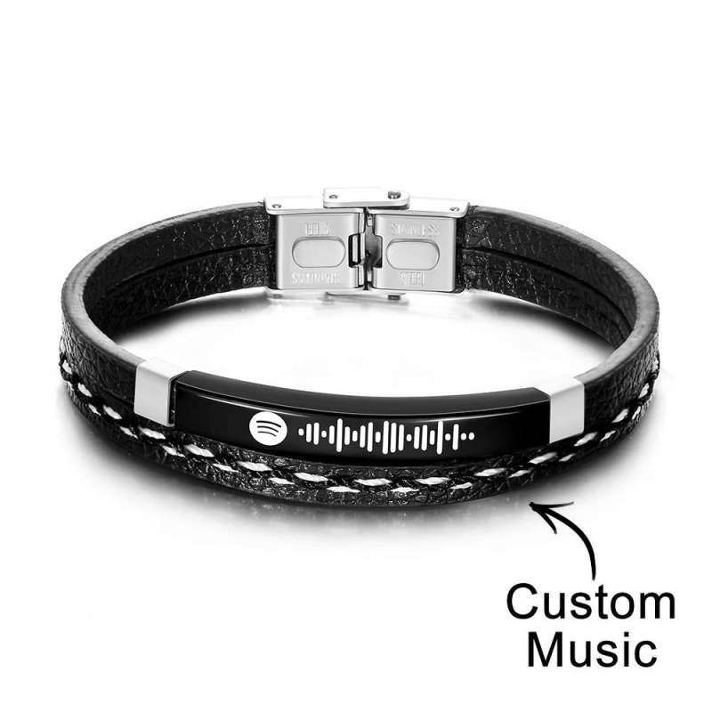 Scannable Spotify Men's Bracelet Custom Music Bracelet Leather Gifts Gift For Him On Valentine's Day