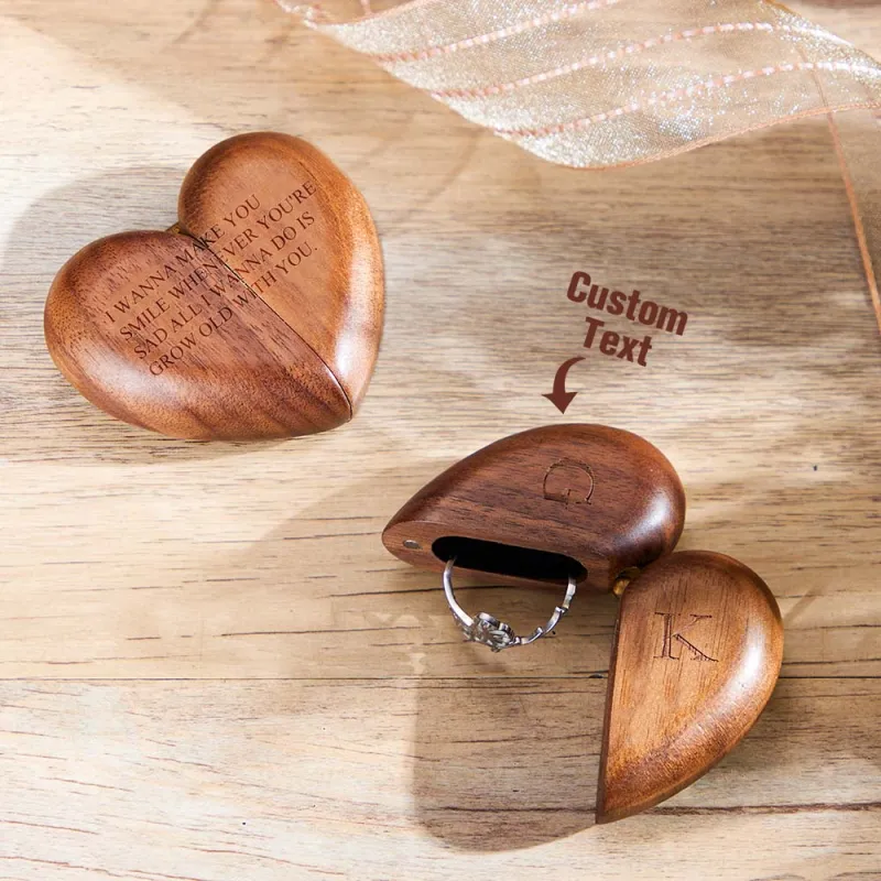 Secret Engraved Heart Flip Ring Box Personalized Unique Jewelry Ring Box