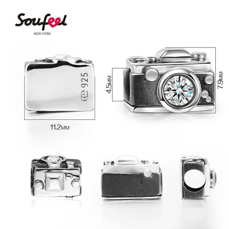 Soufeel Crystal Vintage Camera Charm Silver 1