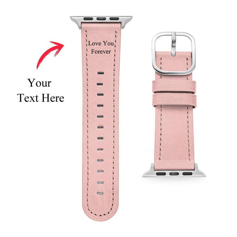 Soufeel Custom Engraved Real Leather Apple Watch Band Multiple Colour Pink 1