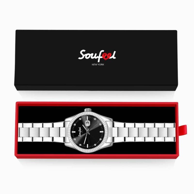 Soufeel Men's Stainless Steel Bracelet Watch Black Dial 38.5mm 4