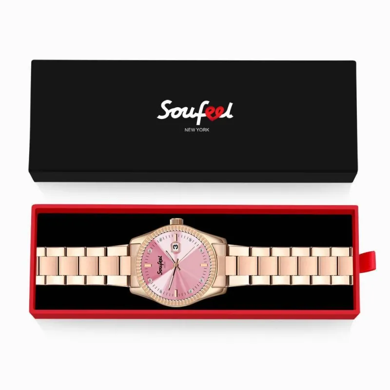 Soufeel Men's Stainless Steel Bracelet Watch Pink Dial 38.5mm 4