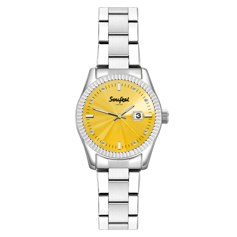 Soufeel Men's Stainless Steel Bracelet Watch Yellow Dial 38.5mm