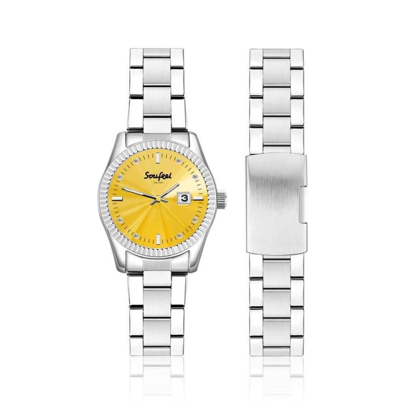 Soufeel Men's Stainless Steel Bracelet Watch Yellow Dial 38.5mm 2