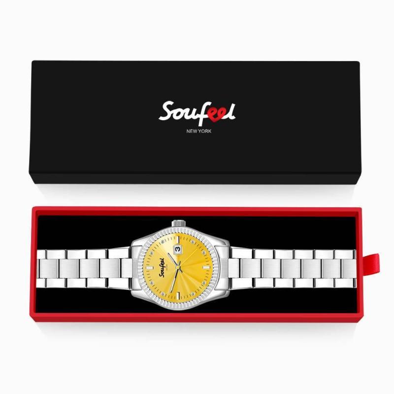 Soufeel Men's Stainless Steel Bracelet Watch Yellow Dial 38.5mm 4