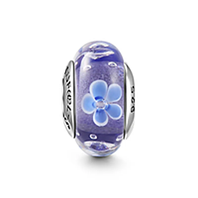 Soufeel Purple Flower Memory Petals Murano Glass Bead 925 Sterling Silver