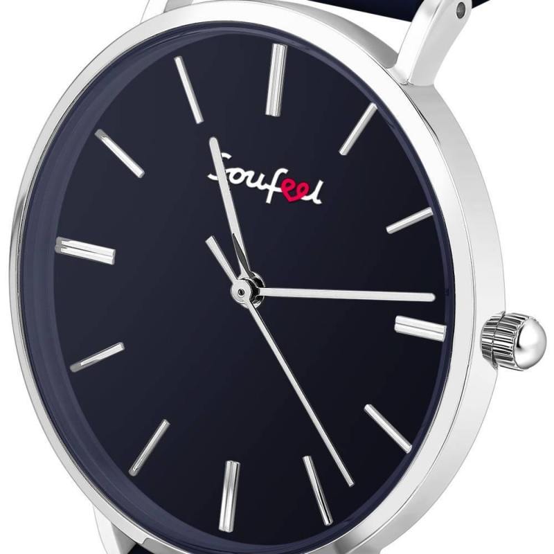 Soufeel Unisex Classic Watch Dark Blue Leather Strap 40mm 1