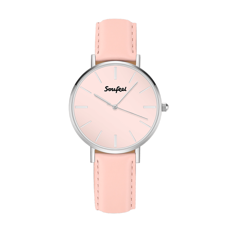 Soufeel Women's Classic Watch Pink Leather Strap 36mm