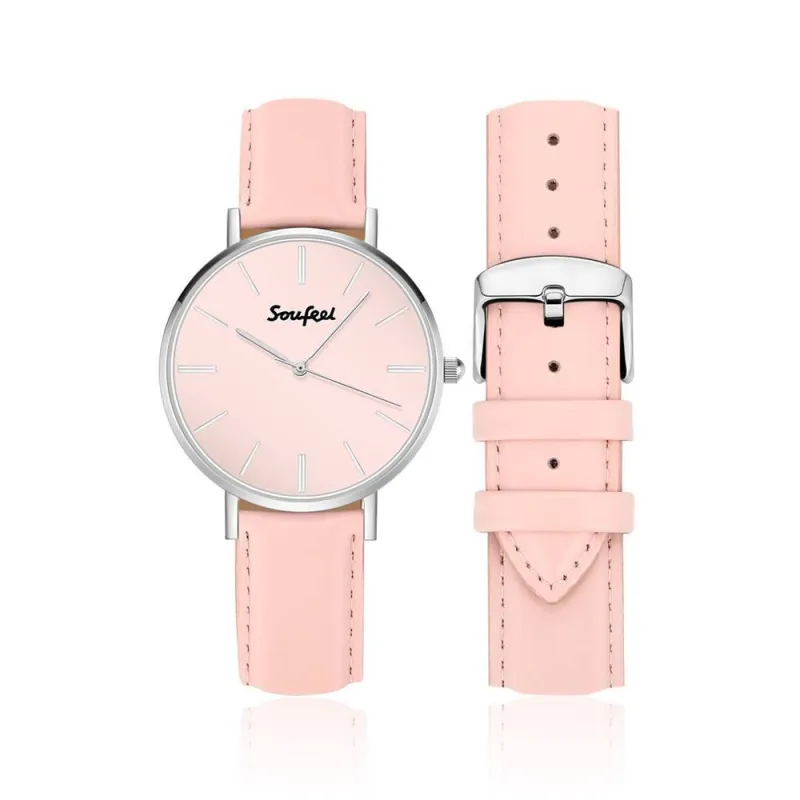 Soufeel Women's Classic Watch Pink Leather Strap 36mm 3