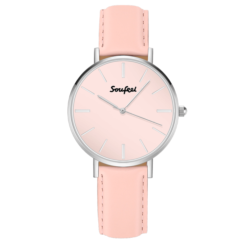 Soufeel Women's Classic Watch Pink Leather Strap 40mm