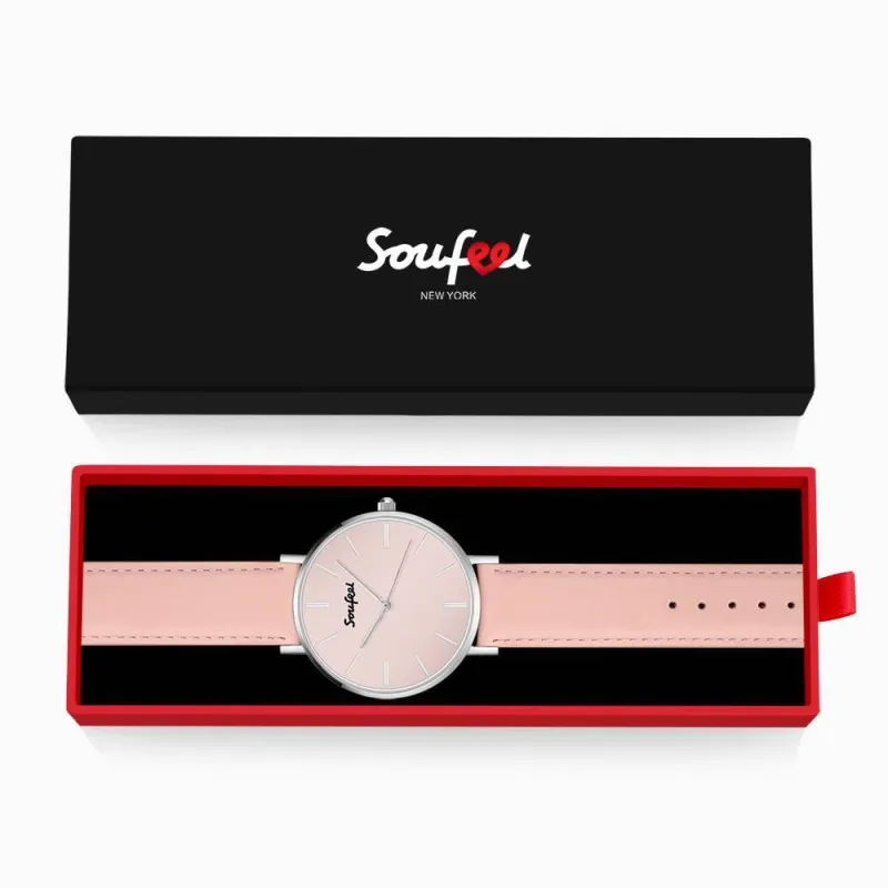 Soufeel Women's Classic Watch Pink Leather Strap 40mm 5