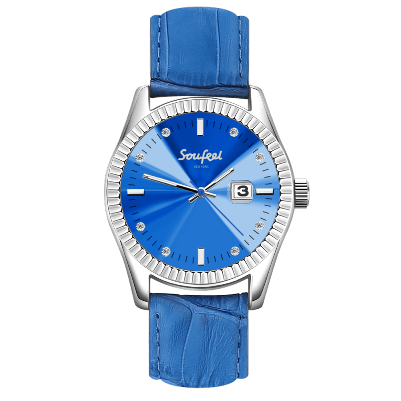 Soufeel Women's Soufeel Crystal Watch Blue Leather Strap 38.5mm