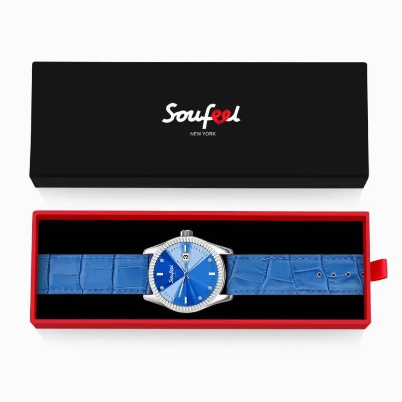 Soufeel Women's Soufeel Crystal Watch Blue Leather Strap 38.5mm 4