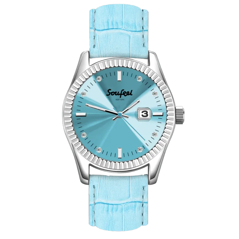 Soufeel Women's Soufeel Crystal Watch Light Blue Leather Strap 38.5mm