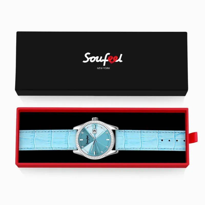 Soufeel Women's Soufeel Crystal Watch Light Blue Leather Strap 38.5mm 4