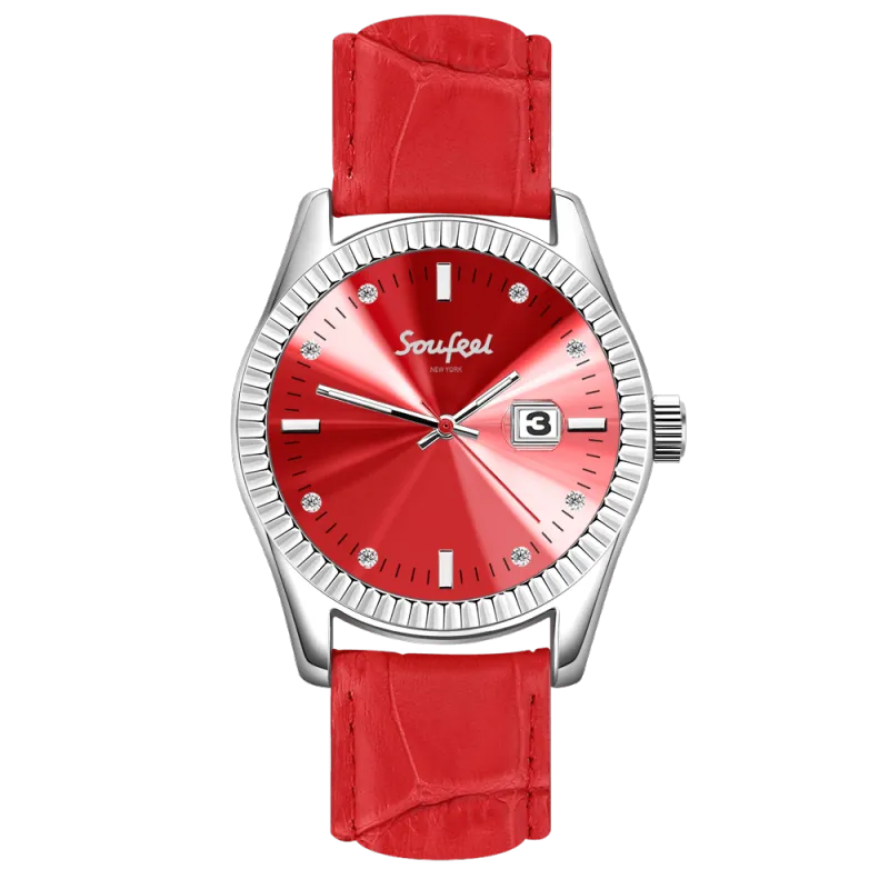 Soufeel Women's Soufeel Crystal Watch Red Leather Strap 38.5mm