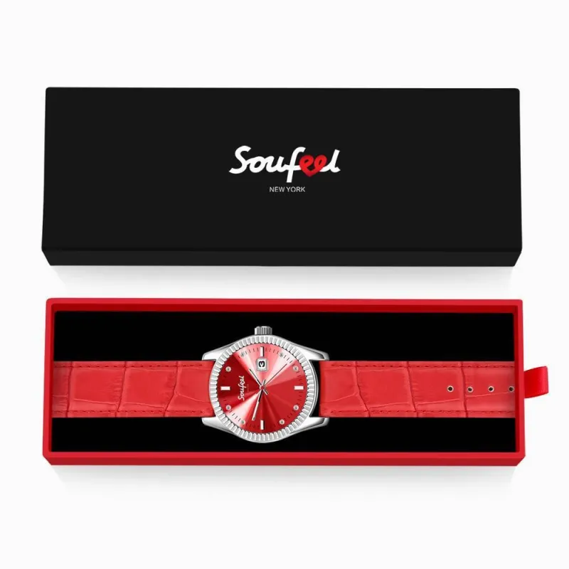 Soufeel Women's Soufeel Crystal Watch Red Leather Strap 38.5mm 4