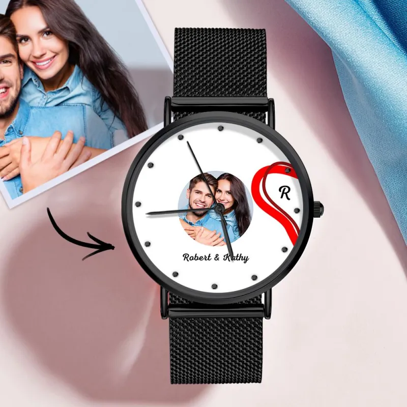 Splicing Red Heart Photo Watch Romantic Valentine's Day Gifts For Couples 1