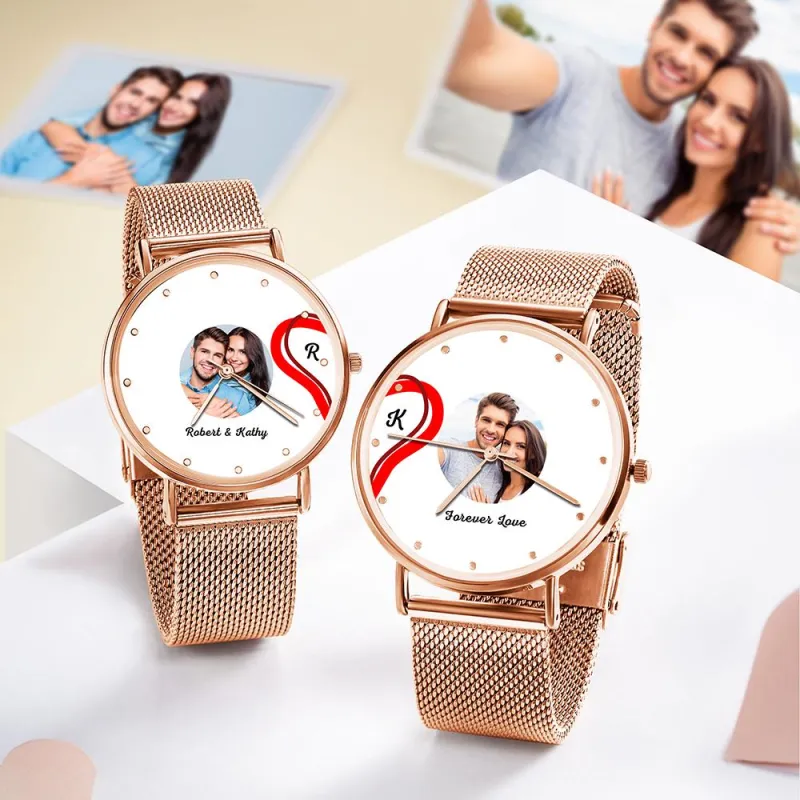 Splicing Red Heart Photo Watch Romantic Valentine's Day Gifts For Couples 5