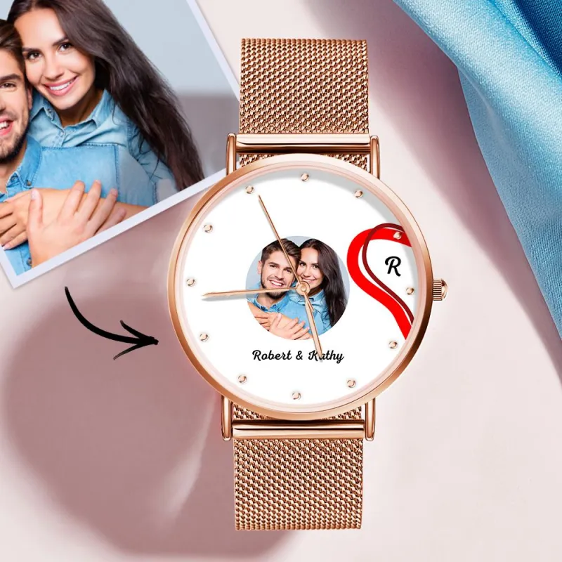 Splicing Red Heart Photo Watch Romantic Valentine's Day Gifts For Couples 6