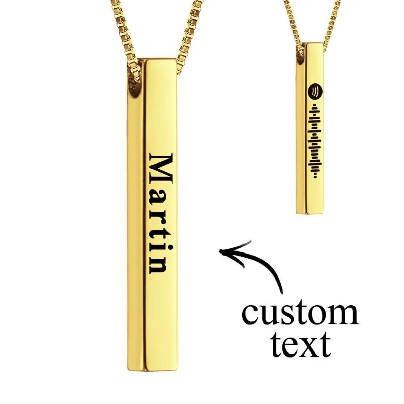 Spotify Code Necklace 3D Engraved Vertical Bar Necklace Gifts