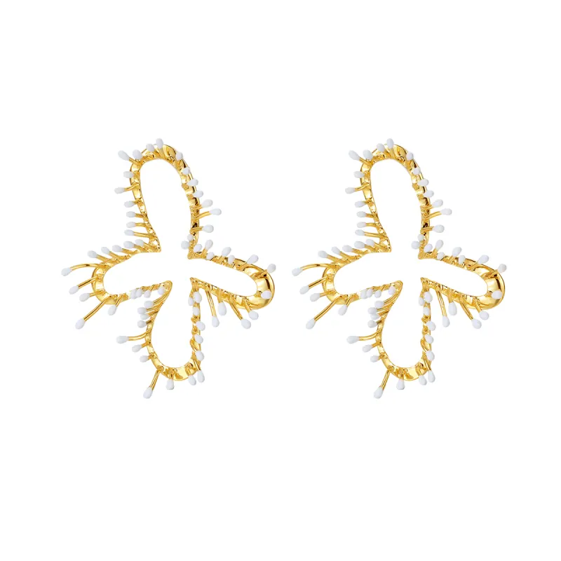 Stamens Collection Four Stamens Earrings With White Enamel