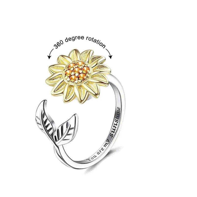 Sunflower Anxiety Ring for Fidget, Adjustable Relieving Stress Ring, Jewelry Gift for Women