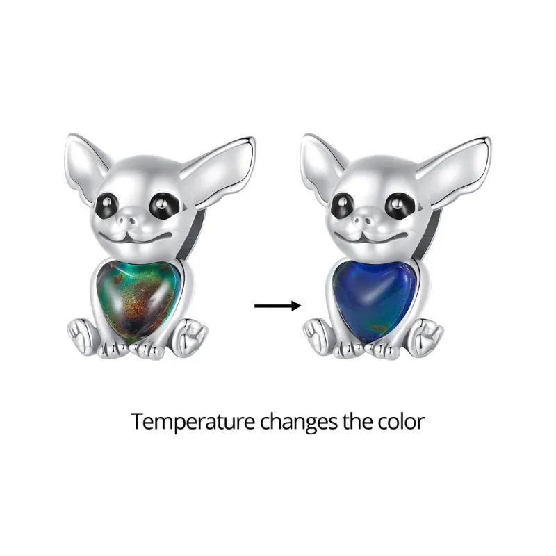 Temperature Discoloration Chihuahua Dog Pet Charm Silver 3