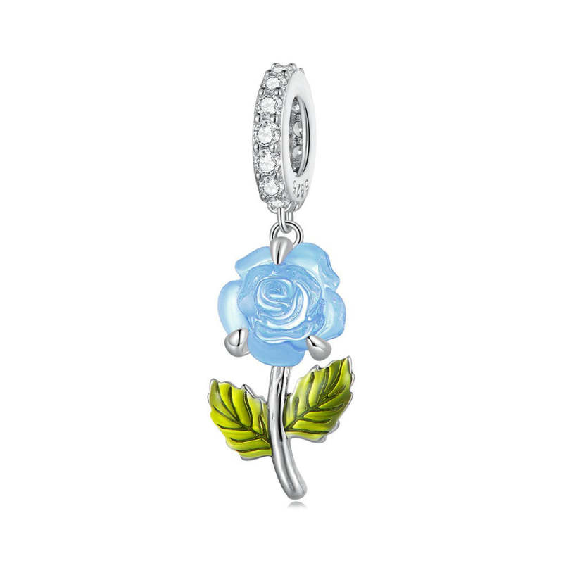 Temperature Discoloration Crystal Blue Rose Dangle Charm Silver 2