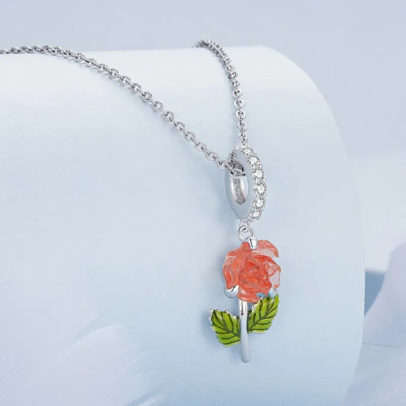 Temperature Discoloration Crystal Orange Rose Dangle Charm Silver 1