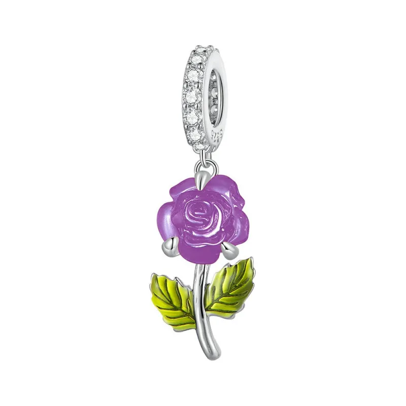 Temperature Discoloration Crystal Purple Rose Dangle Charm Silver 2