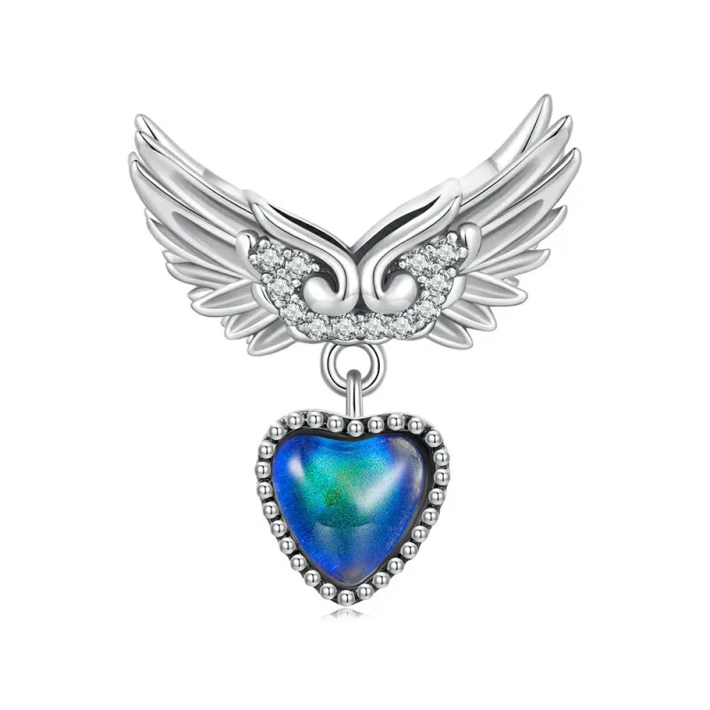 Temperature Discoloration Guardian Wings Charm Silver 2