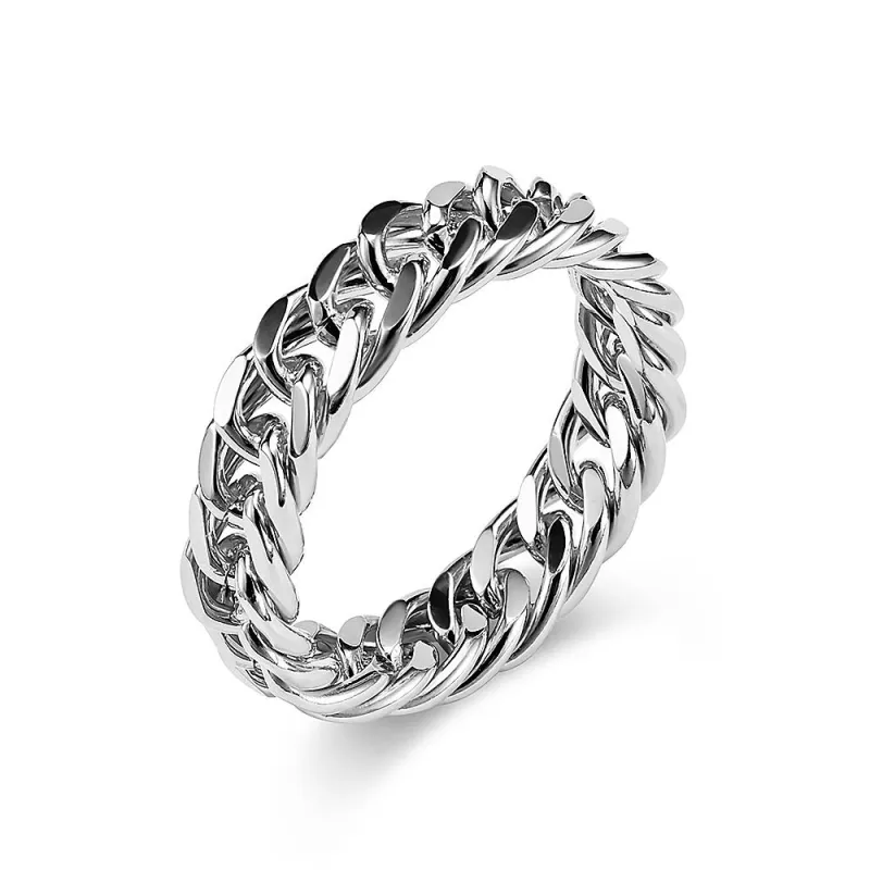 Titanium Steel Cuban Curb Link Chain Wedding Band Biker Ring Men's Ring