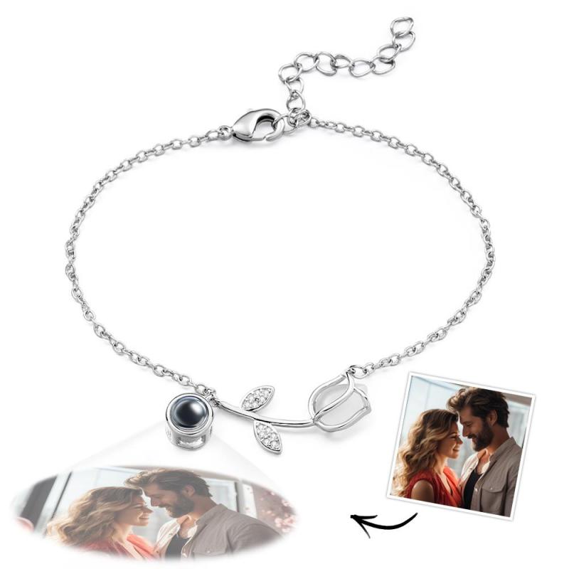 Tulip Photo Projection Bracelet Personalized Picture Flower Bracelet Minimalist Pet Memorial Jewelry