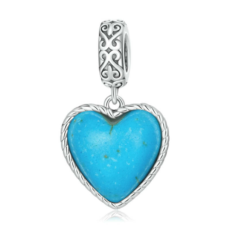 Turquoise Heart Dangle Charm Silver