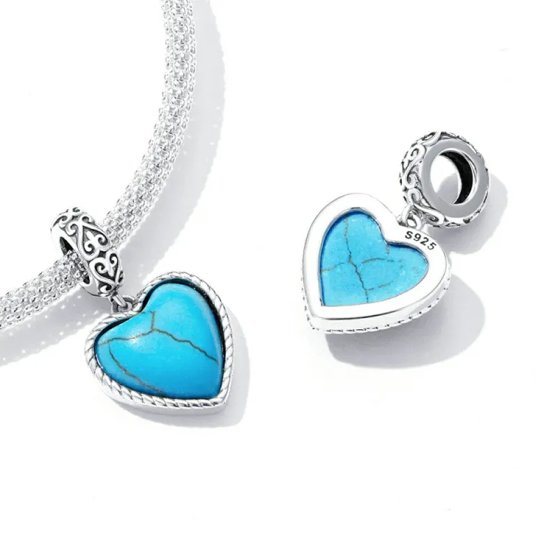 Turquoise Heart Dangle Charm Silver 2