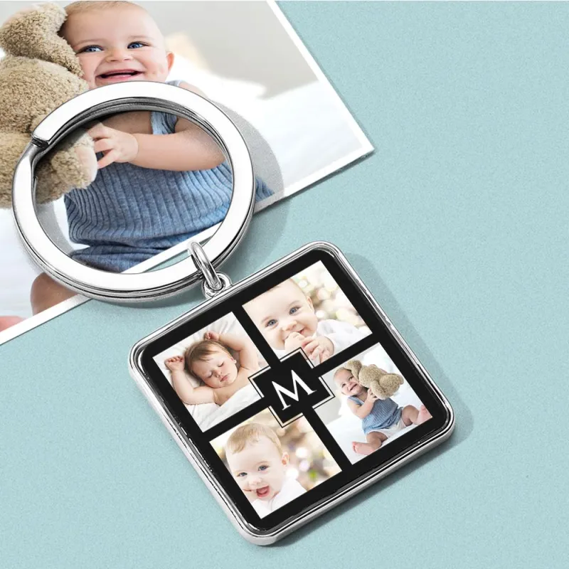 Unique Custom Cute Square Photo Engraved Keychain Anniversary Gifts for Baby