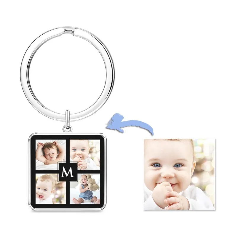 Unique Custom Cute Square Photo Engraved Keychain Anniversary Gifts for Baby 1