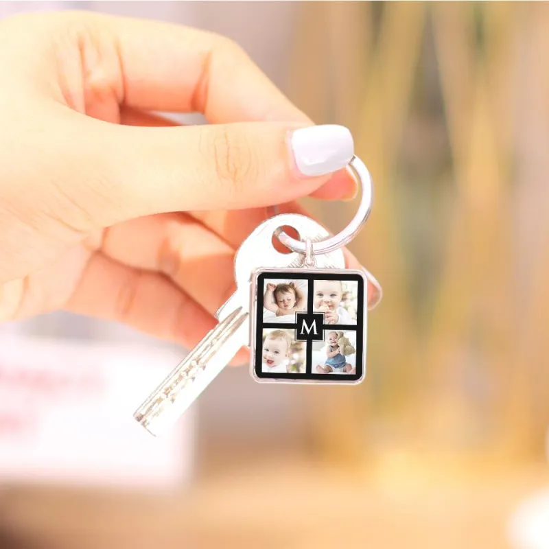 Unique Custom Cute Square Photo Engraved Keychain Anniversary Gifts for Baby 2