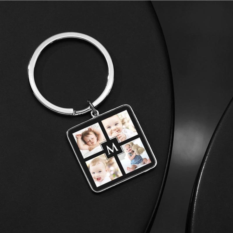 Unique Custom Cute Square Photo Engraved Keychain Anniversary Gifts for Baby 4